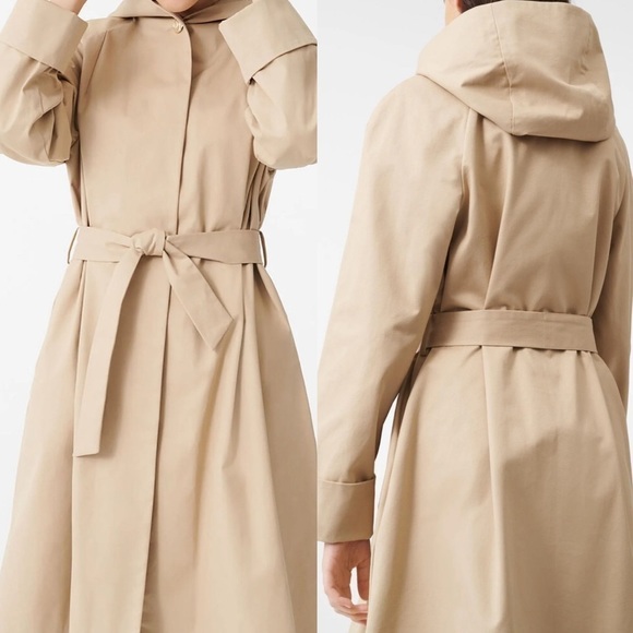 MAJE HOODED TRENCH COAT WITH BELT - camel 40 | US 8 NWT - Picture 1 of 16